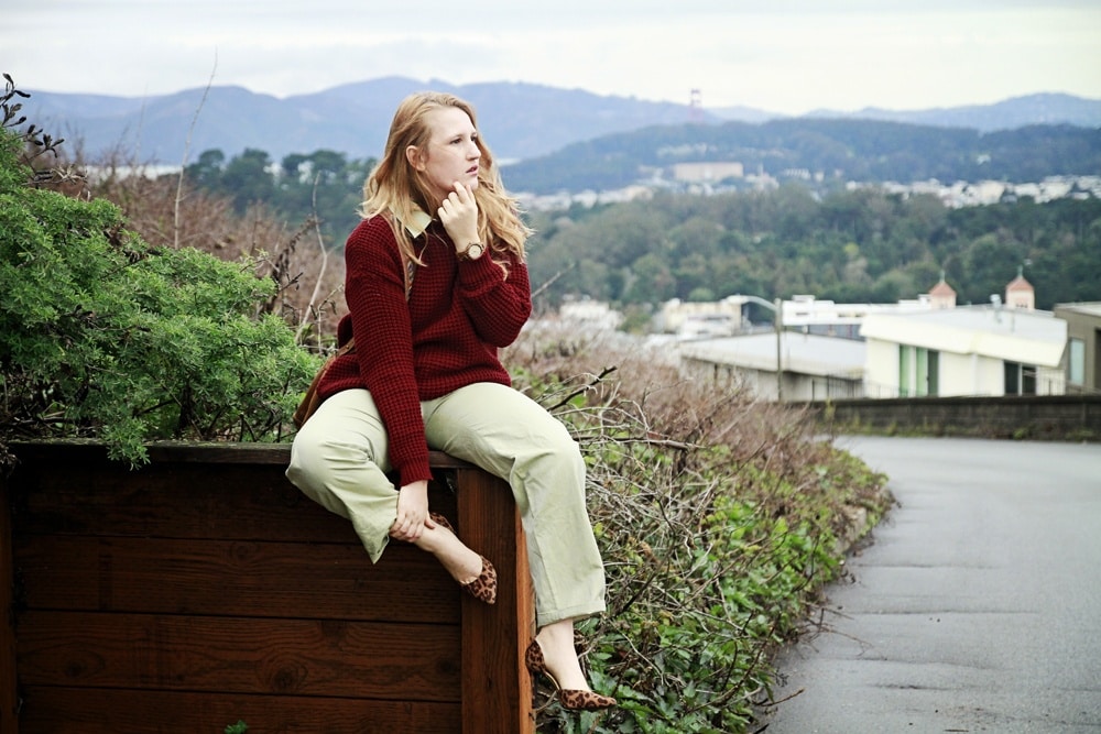 Red sweater and green jumpsuit - Whimsy Soul