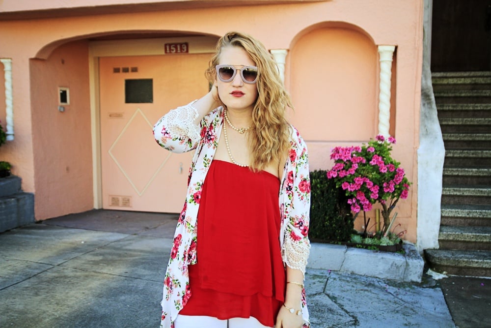 Floral Kimono and Red Swing Top - Whimsy Soul
