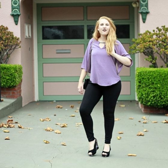 Le Chateau Purple blouse and plus size jeggings