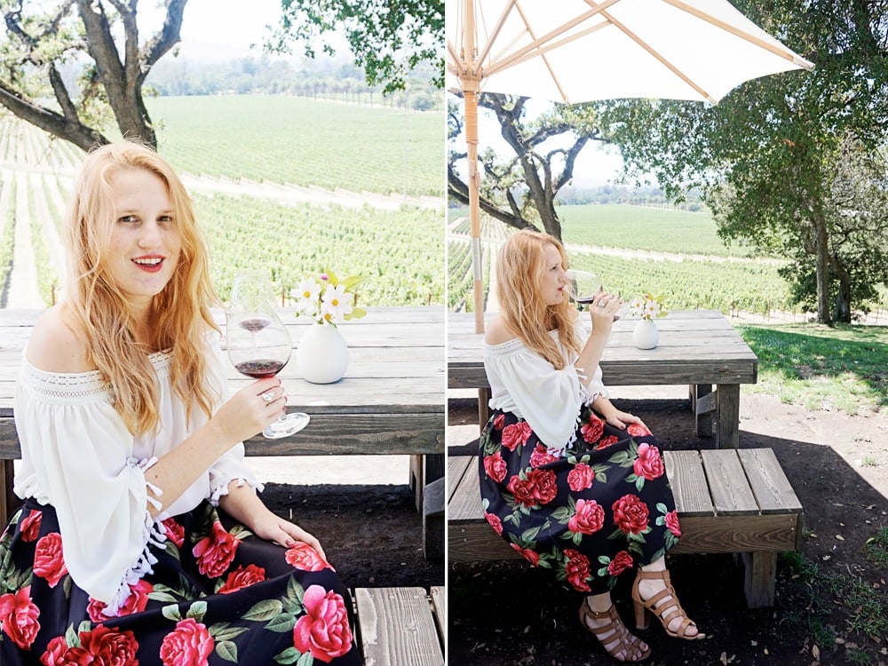 rose skirt Forever21 at Scribe Winery in Sonoma