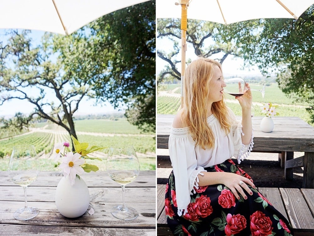 scribe winery tastings outdoors in a rose skirt from Forever21