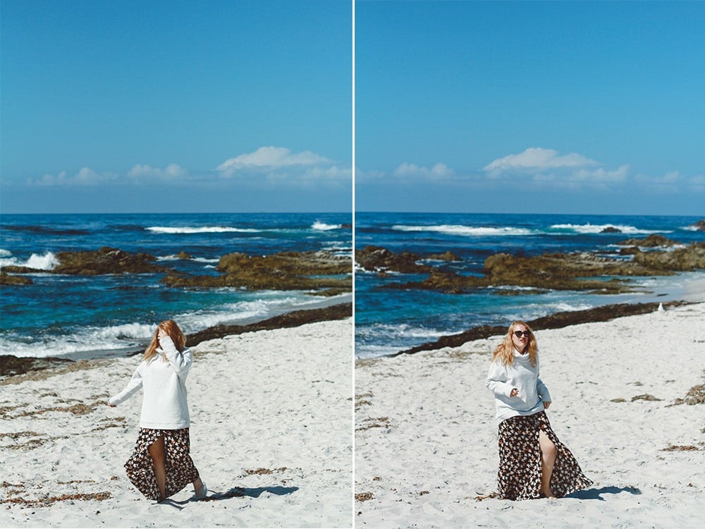 Le Chateau floral dress on 17 Miles Drive beach