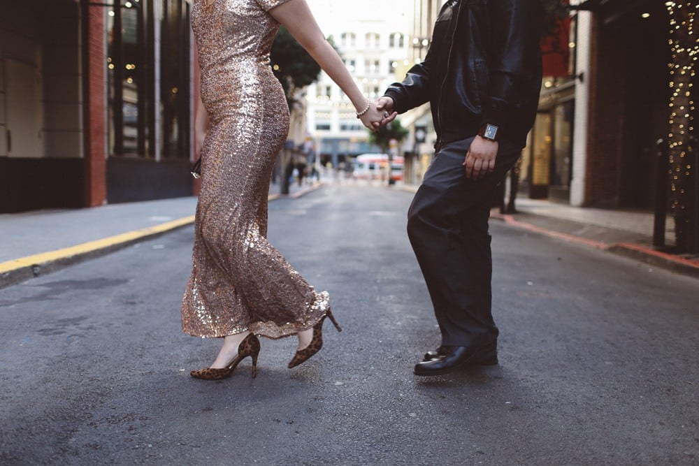 Badgley Mischka Sequin Gown for Engagement Photos in San Francisco