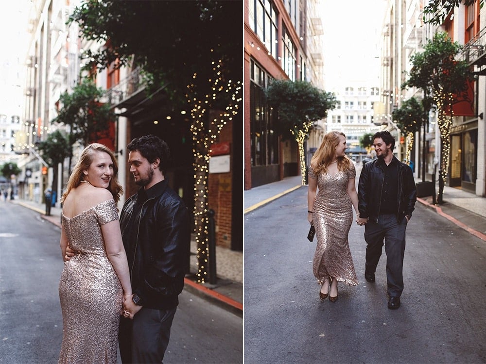 Badgley Mischka Sequin Gown for Engagement Photos in San Francisco