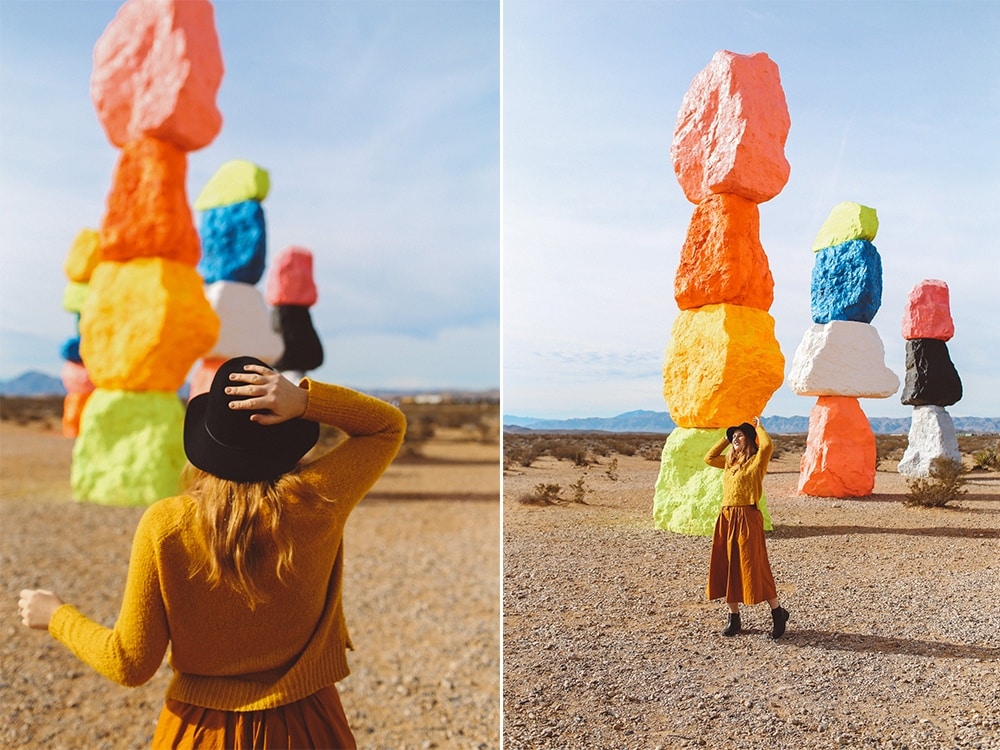 Colorful towers in desert in nevada