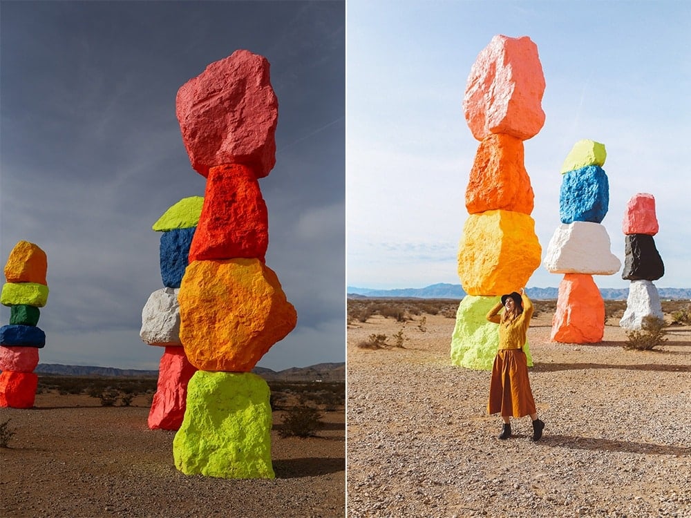 Colorful towers in desert in nevada