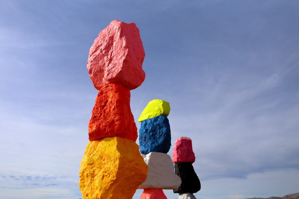 Colorful towers in desert in nevada