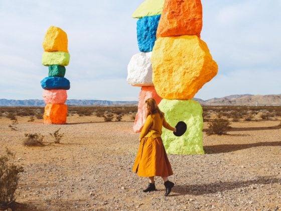 Colorful towers in desert in nevada