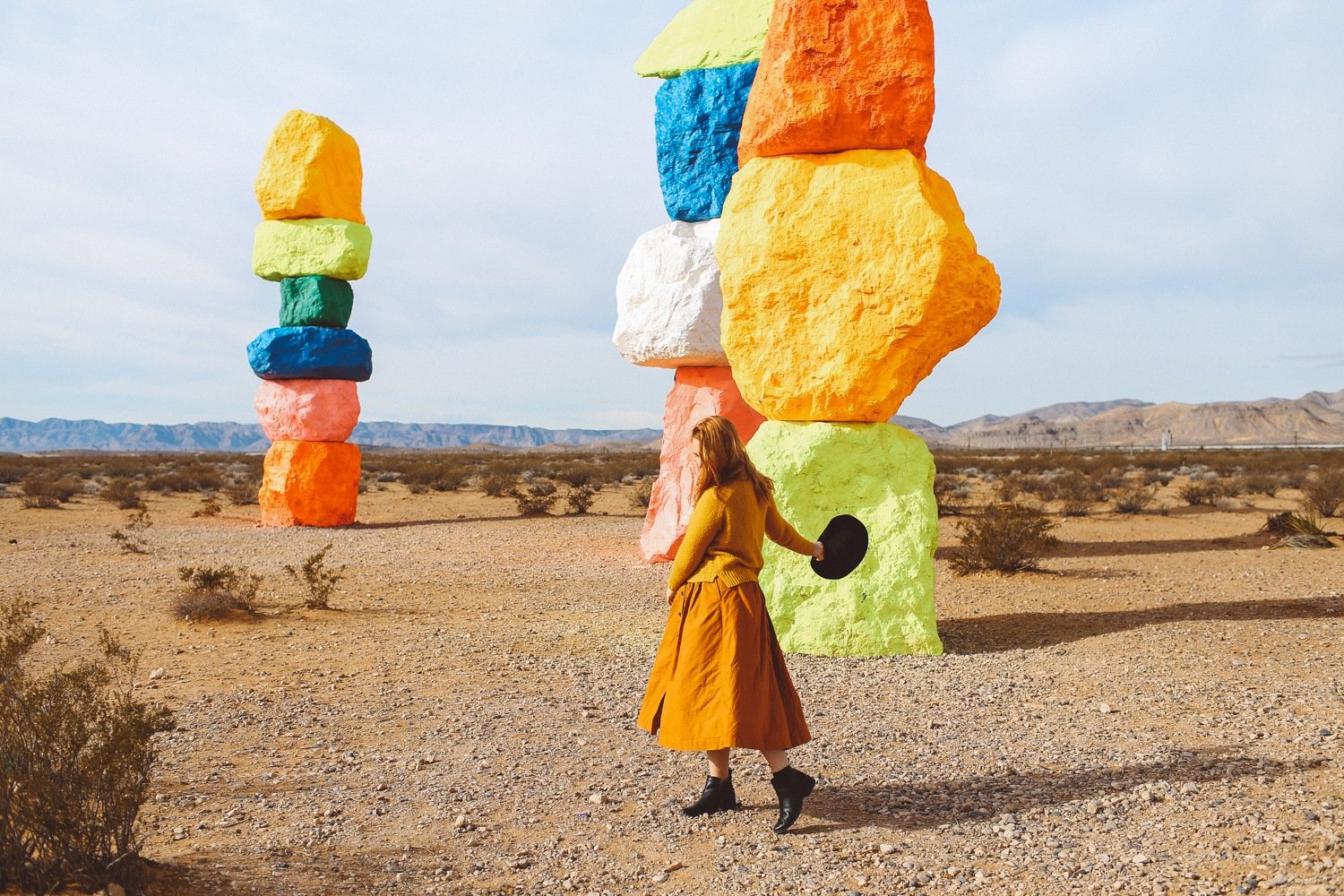 Colorful towers in desert in nevada