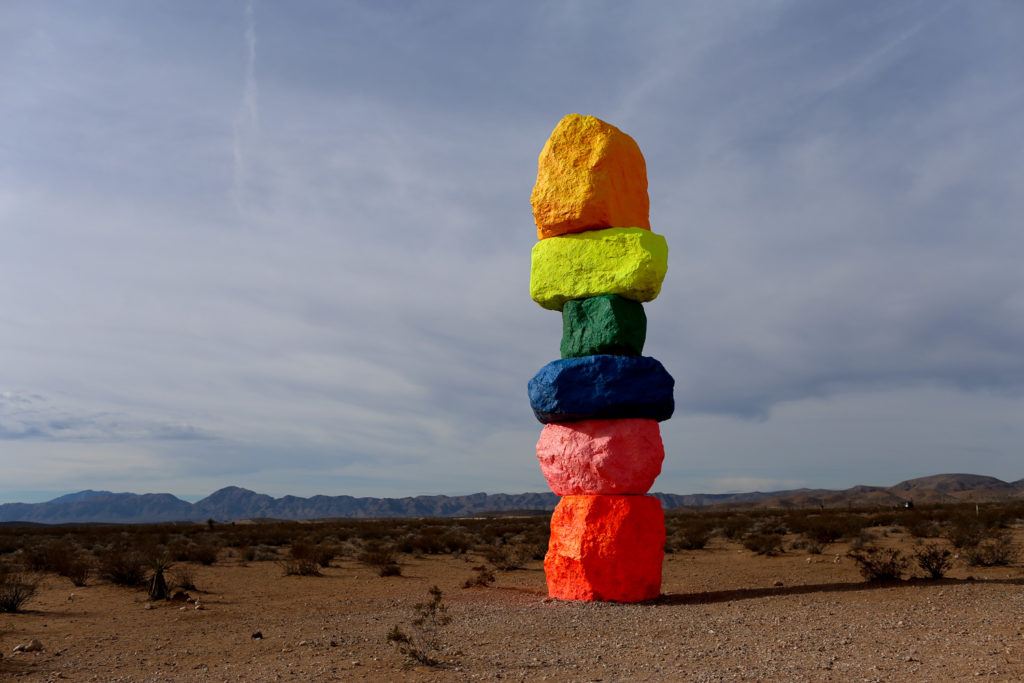 Colorful towers in desert in nevada