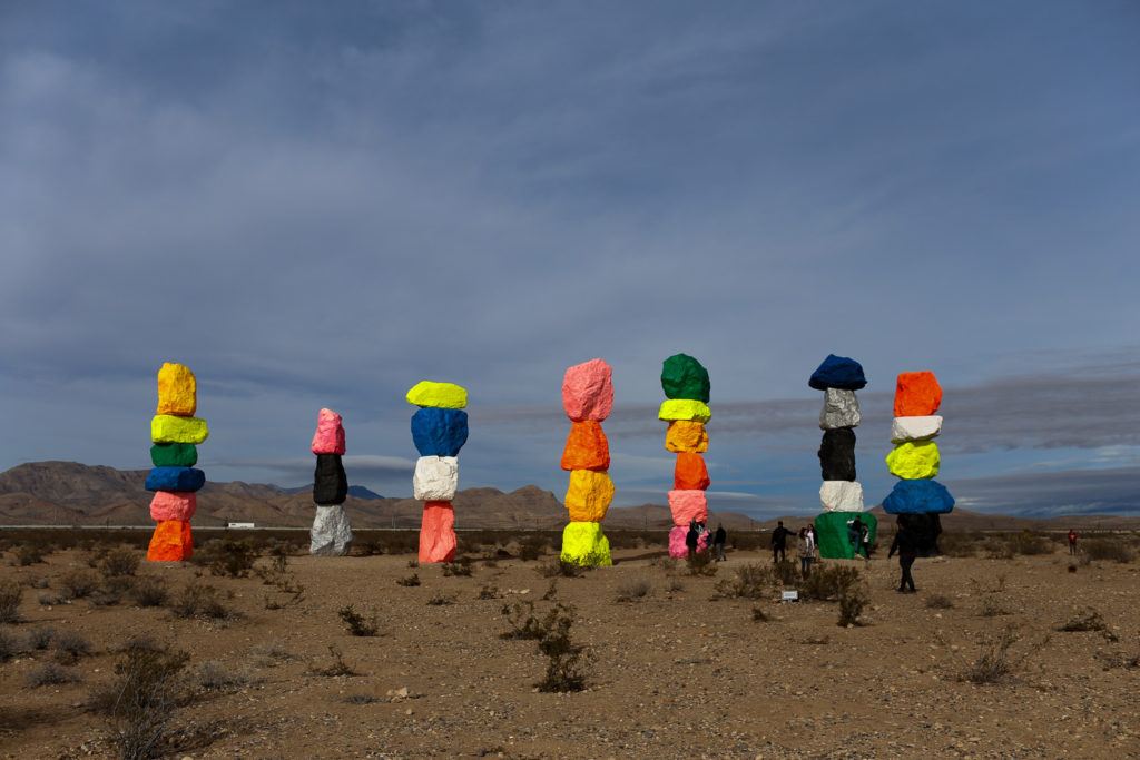 Colorful towers in desert in nevada
