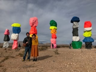 Colorful towers in desert in nevada