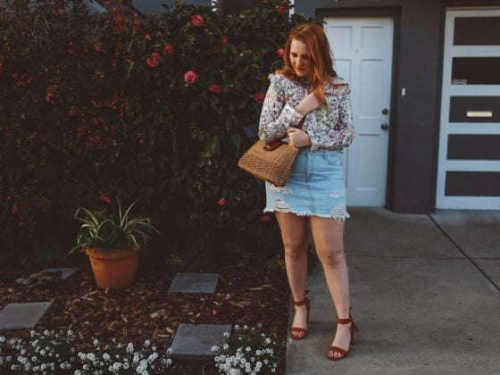 H&M denim skirt and floral top