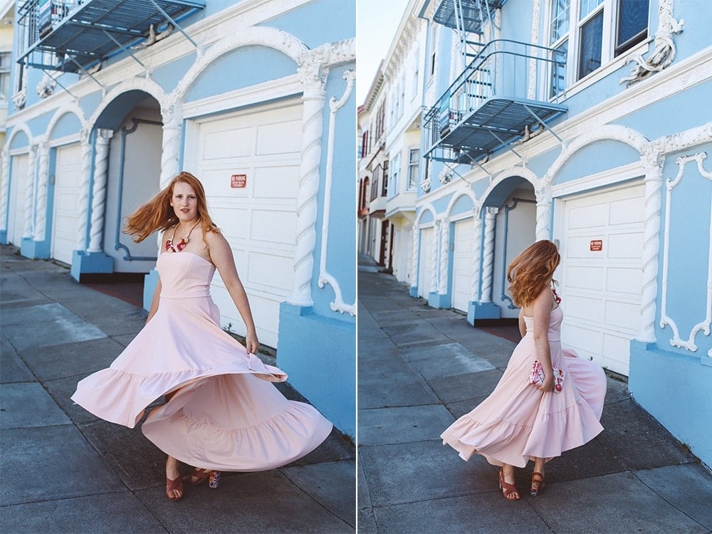 Pink Boohoo maxi ruffle dress