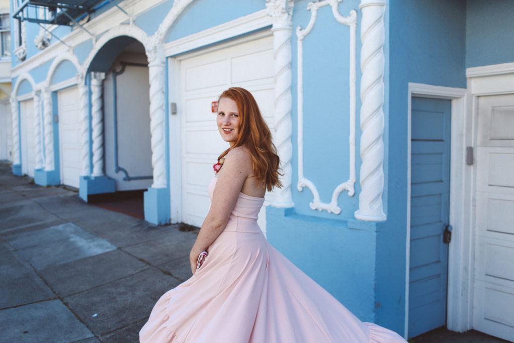 Pink Boohoo maxi ruffle dress