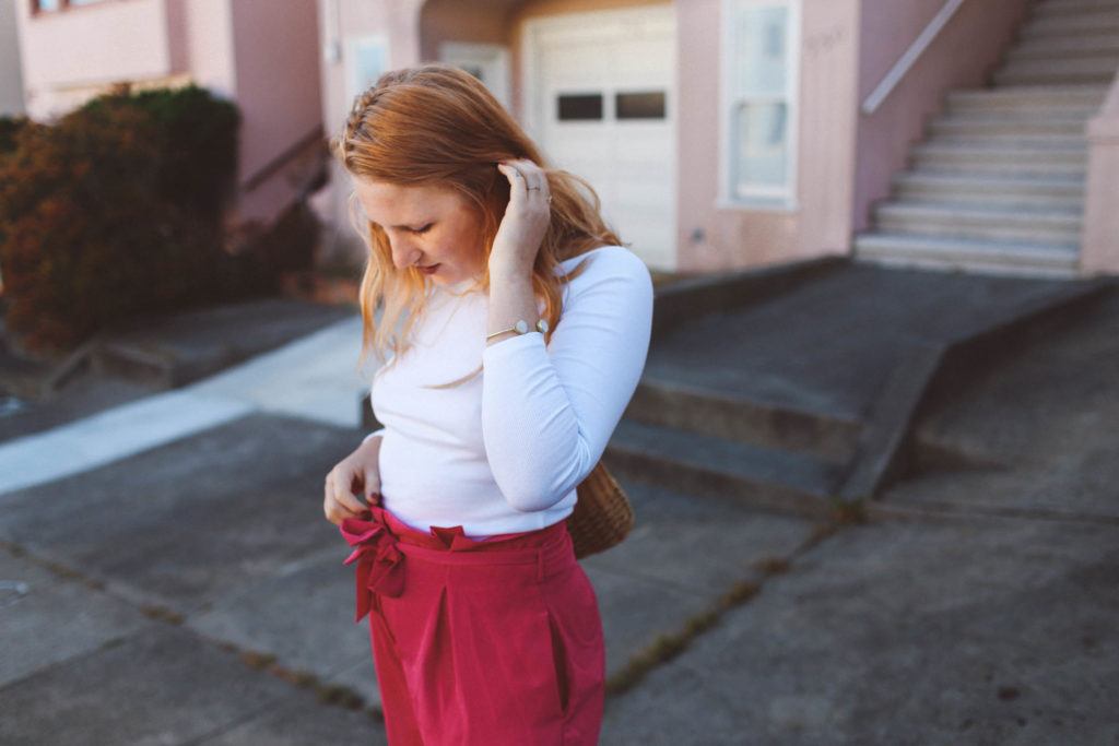 Pink paper bag pants asos, North Beach San Francisco