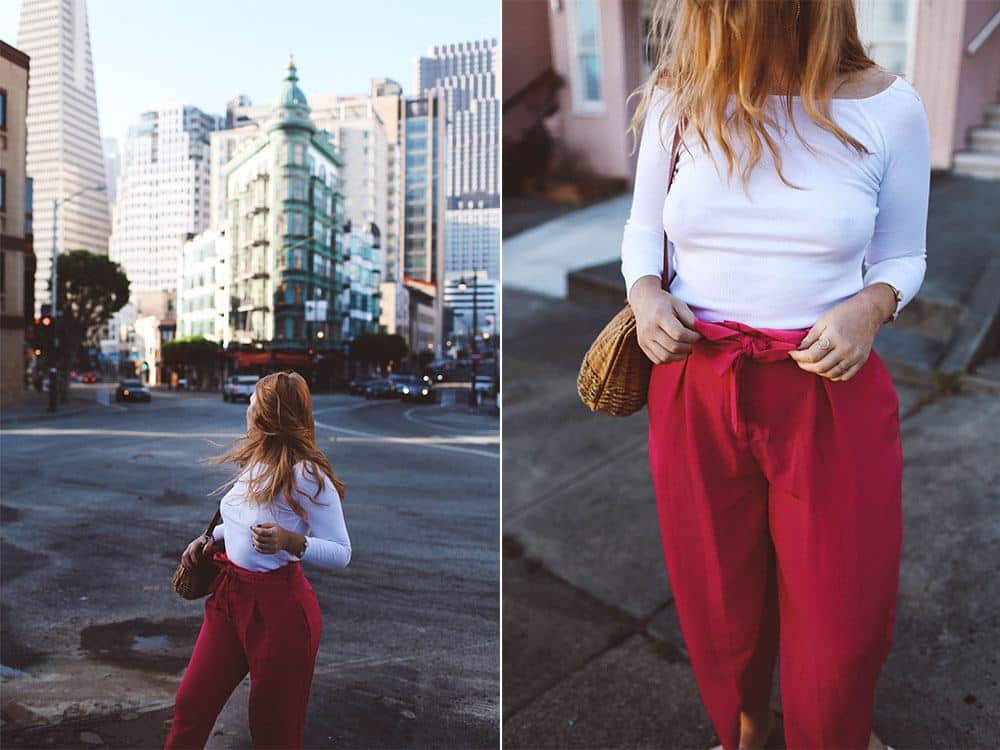 Pink paper bag pants asos, North Beach San Francisco