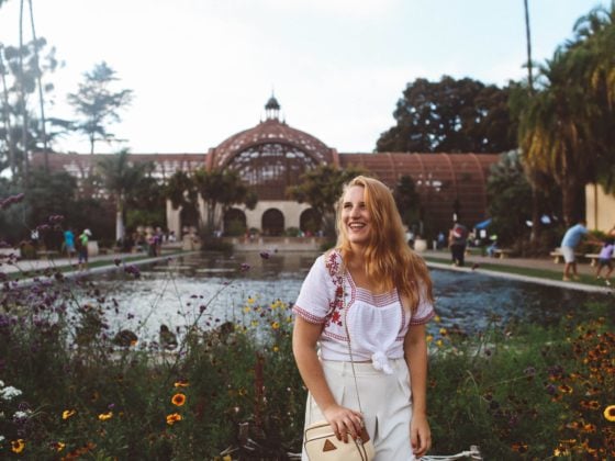 Balboa Park San Diego Bird Cage embroidered top white shirts leather bag