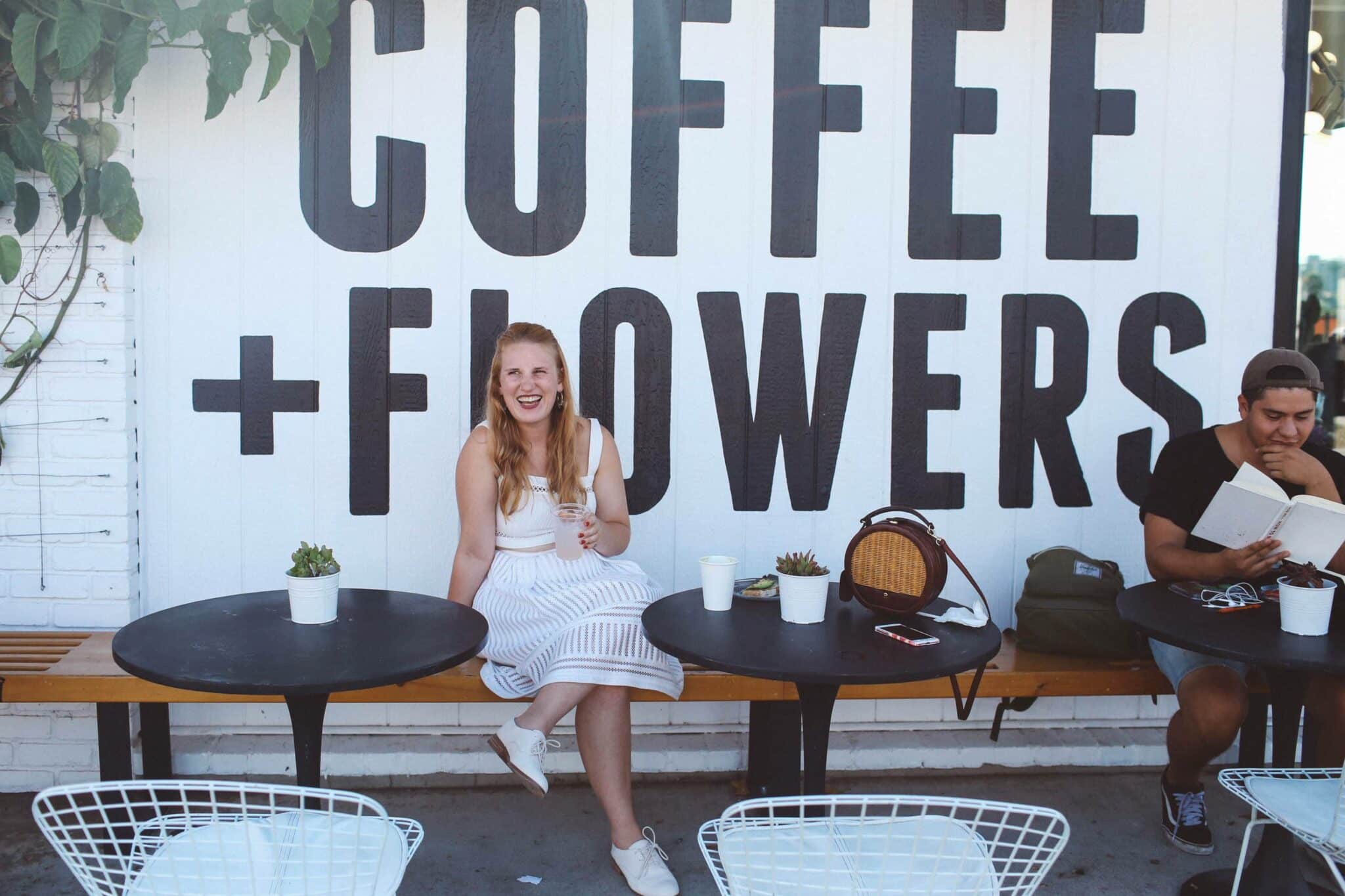 coffee flowers mural white dress