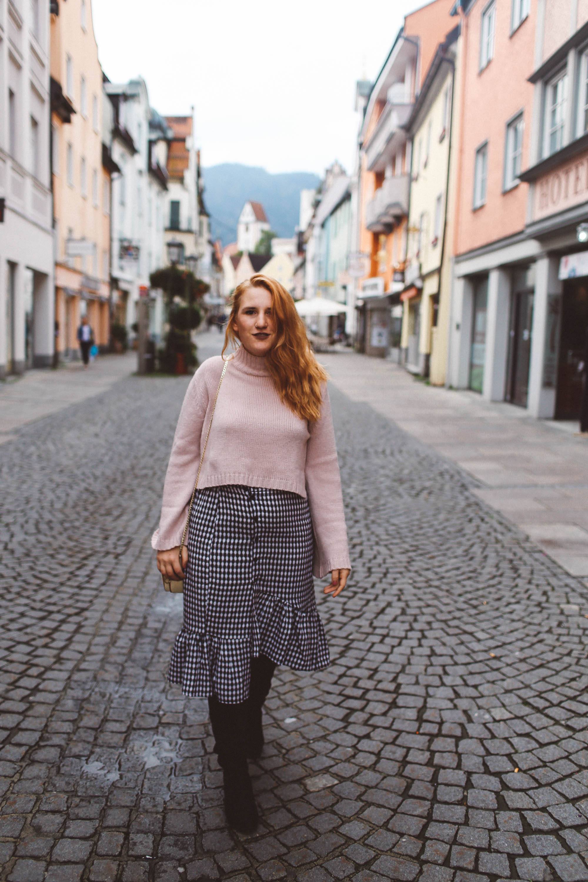 Füssen, Germany pink sweater gingham skirt