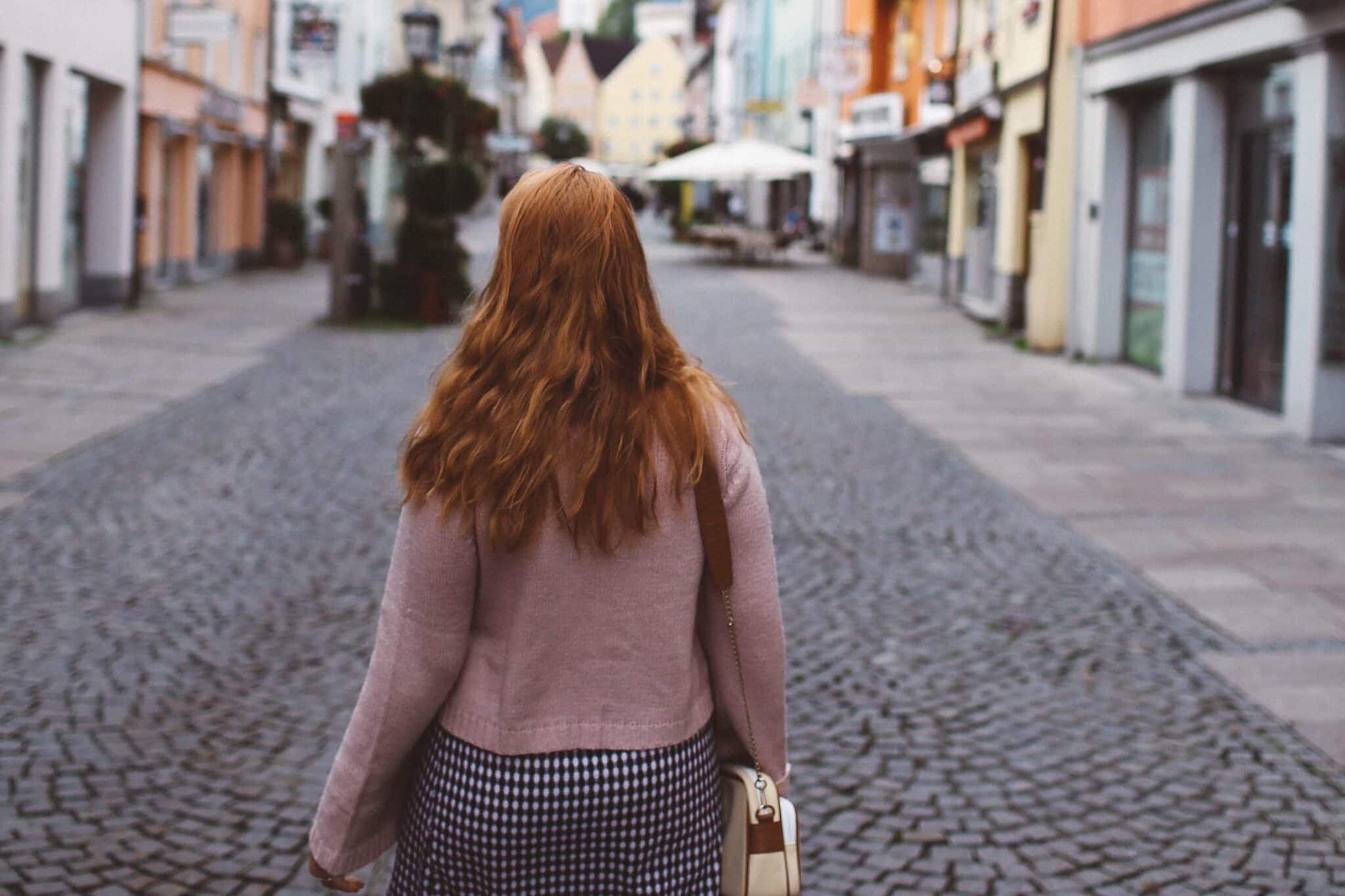 Füssen, Germany pink sweater gingham skirt