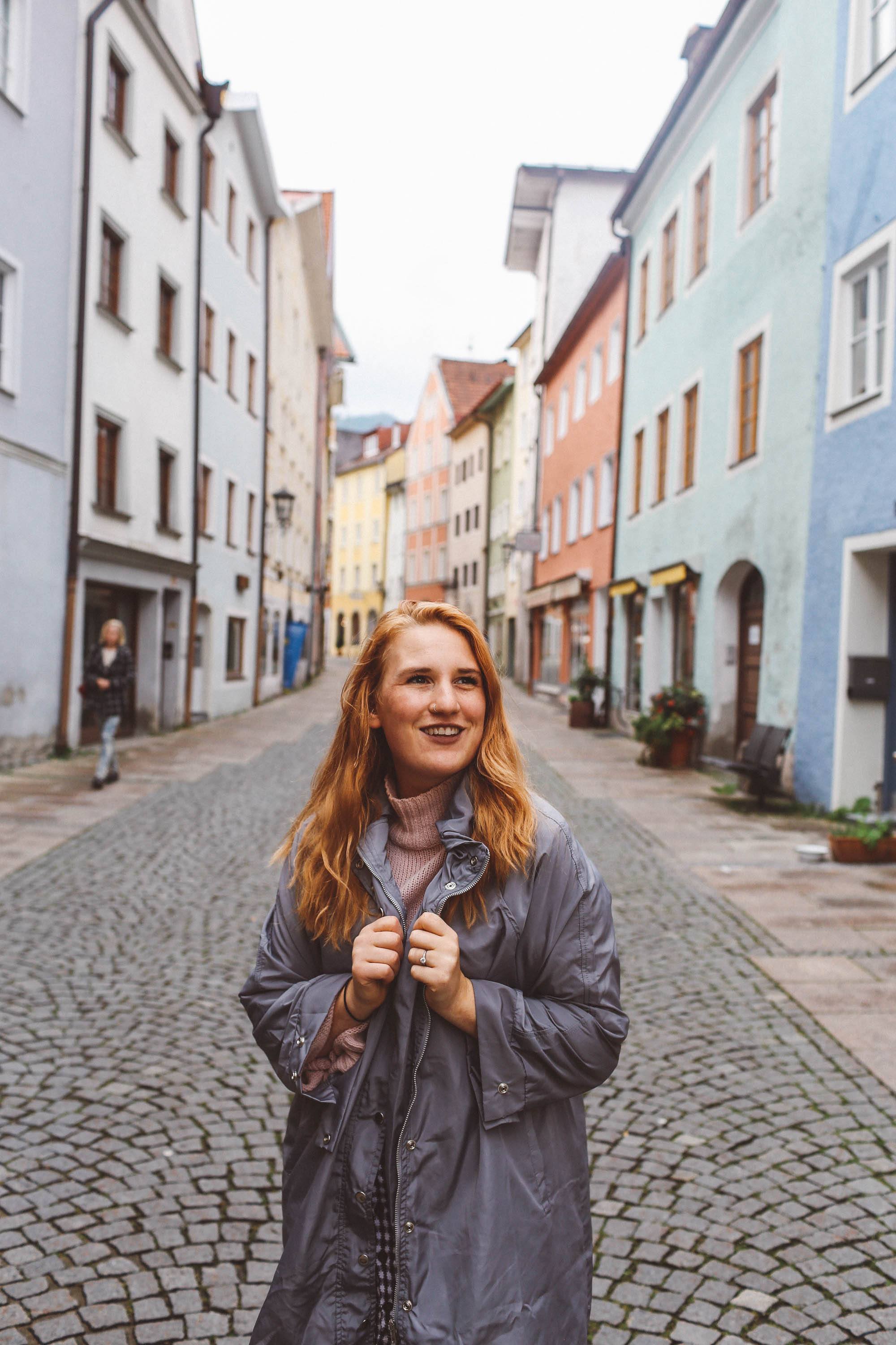 Füssen, Germany pink sweater gingham skirt