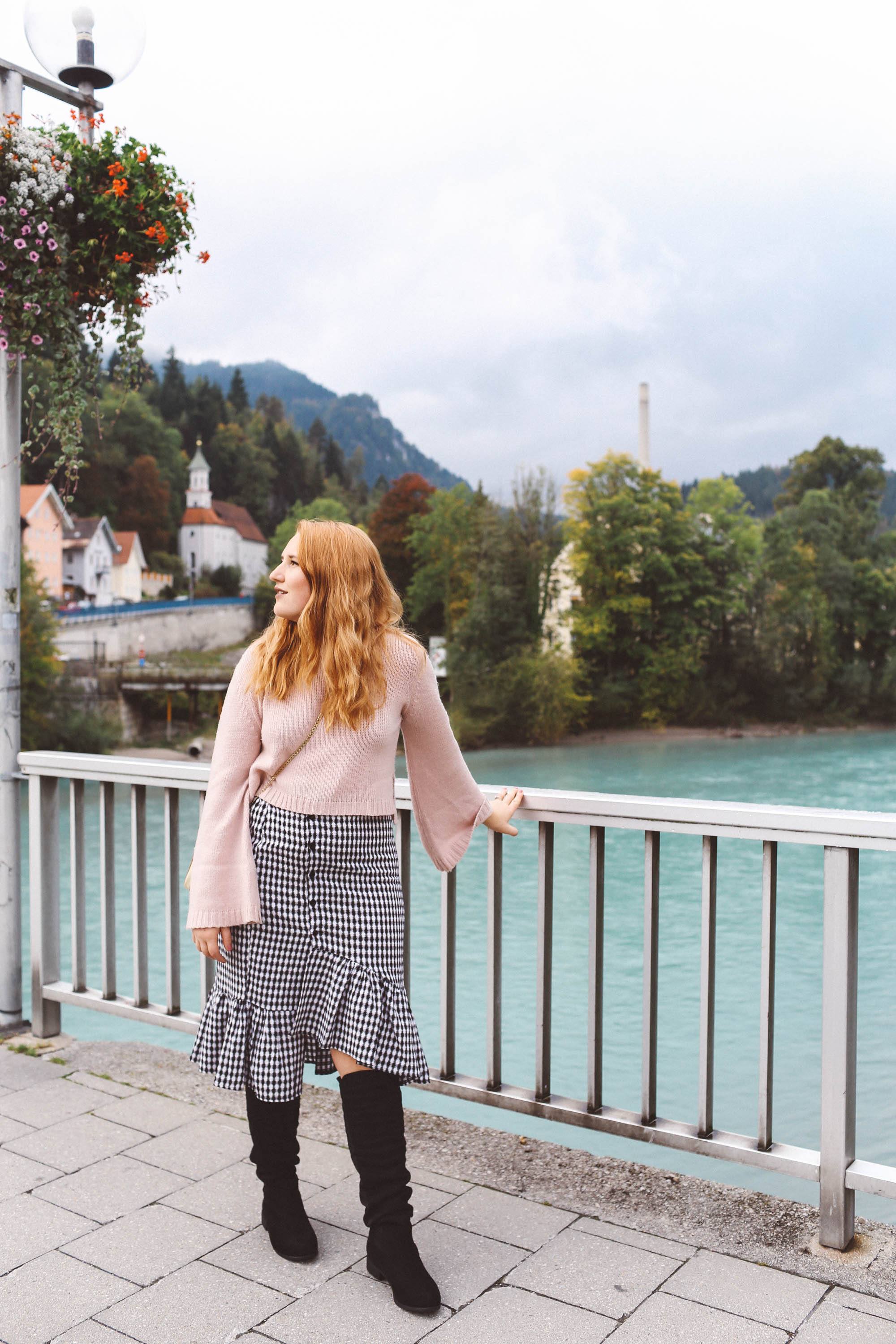 Füssen, Germany pink sweater gingham skirt