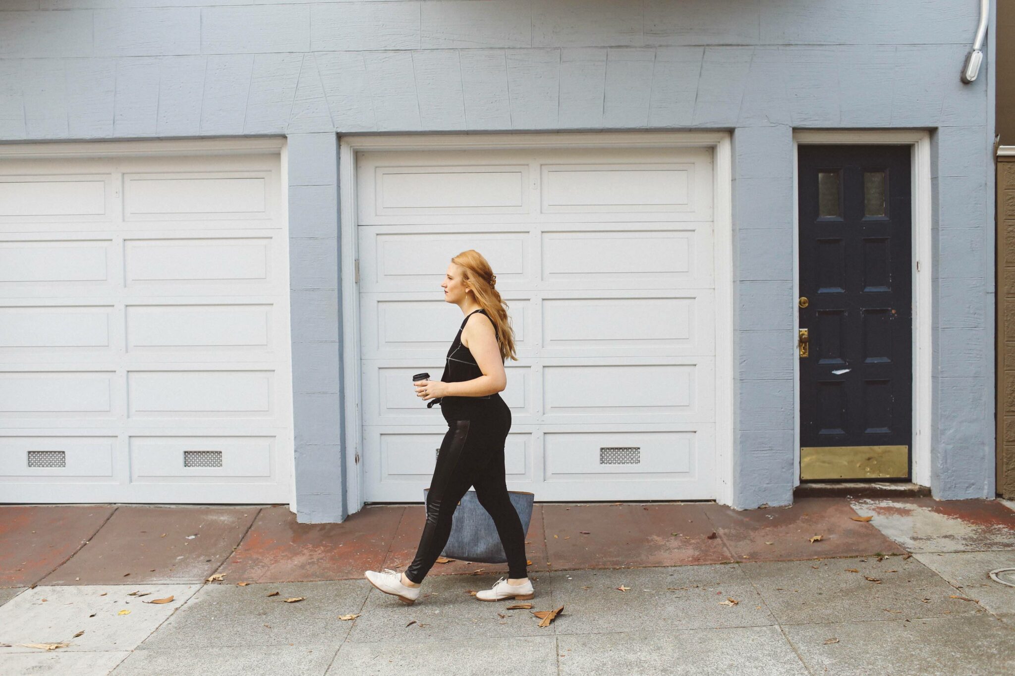 packing suitcase grey coat street leggings