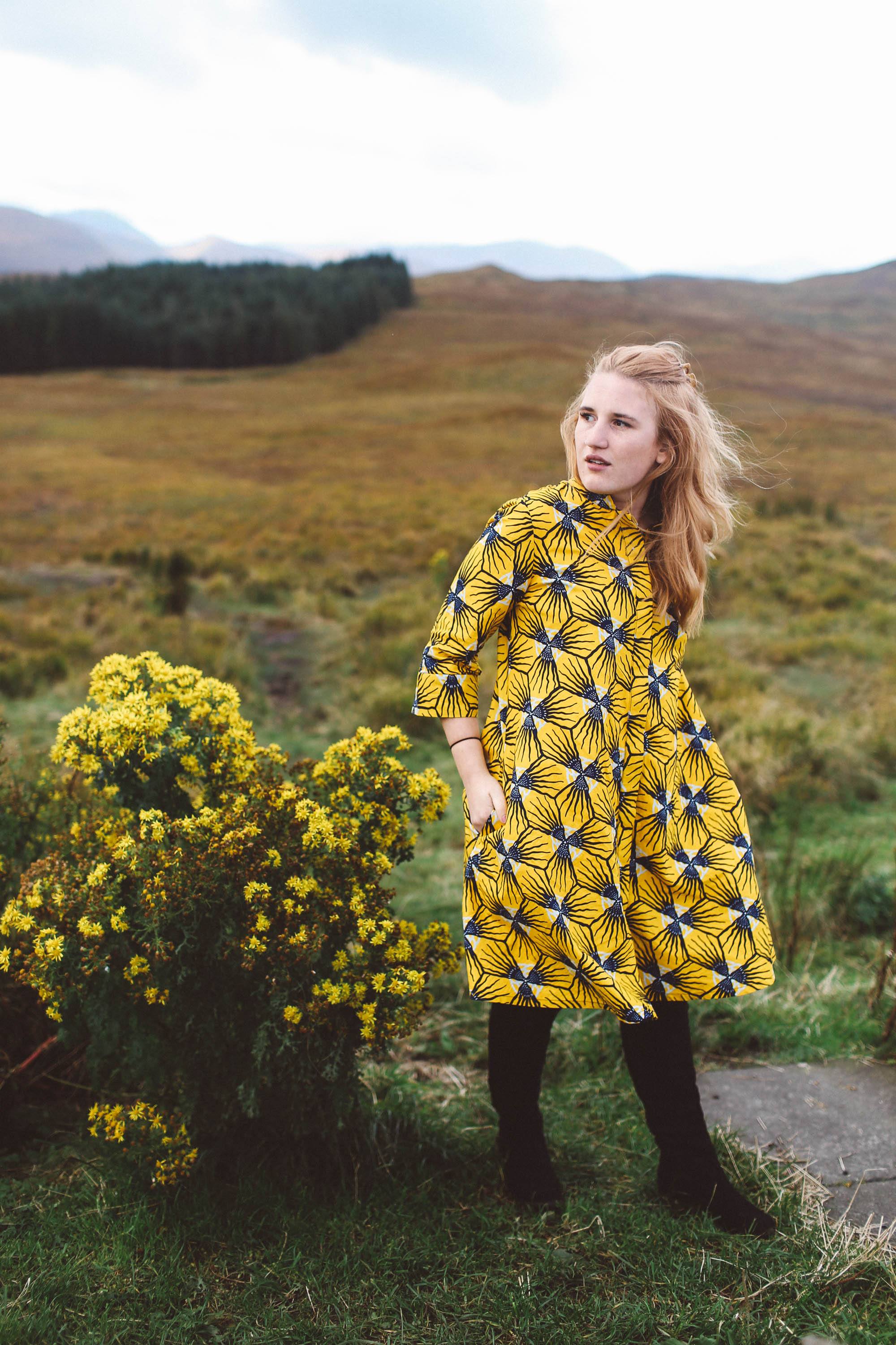 isle of skye scotland woman yellow dress