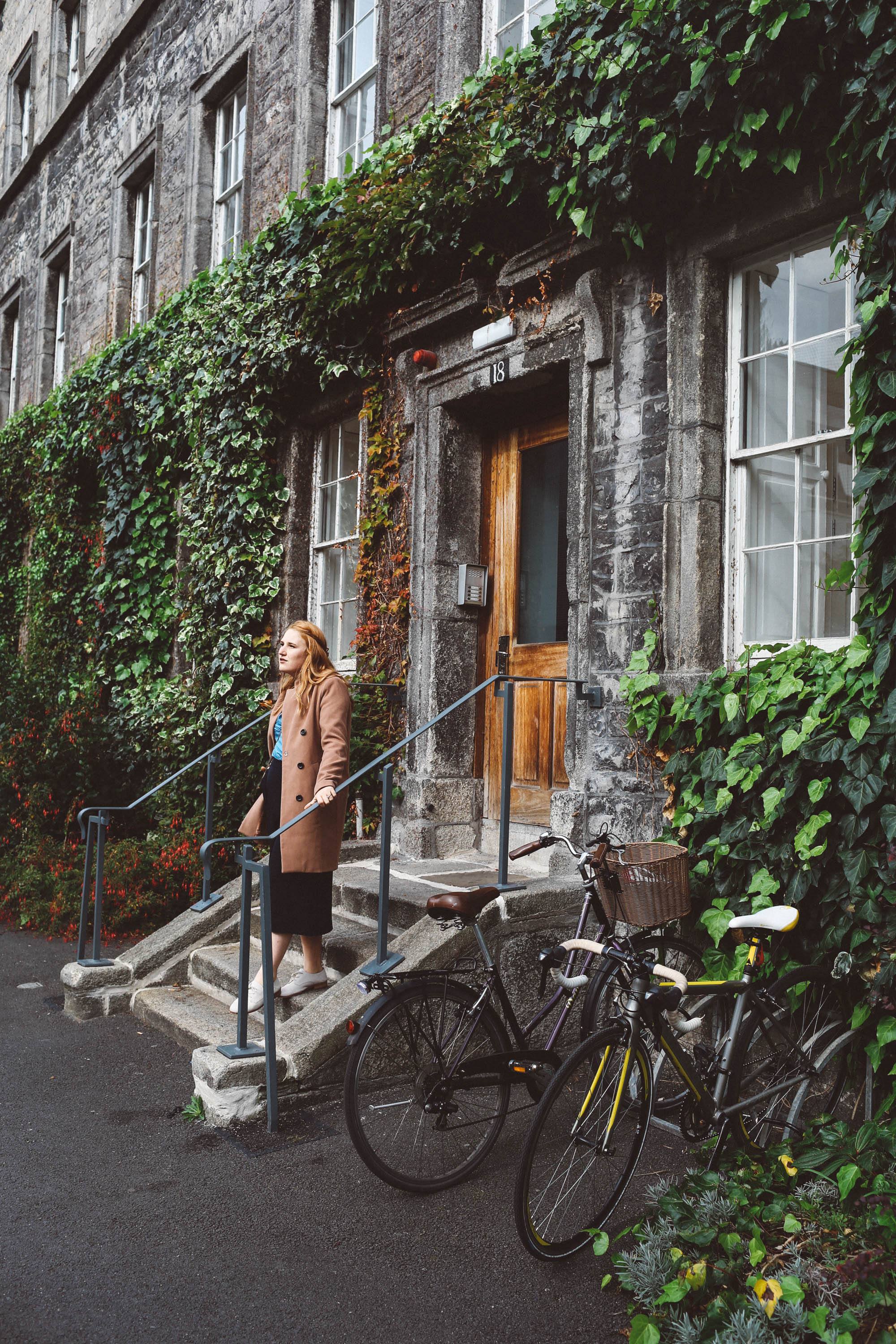 trinity college camel coat woman