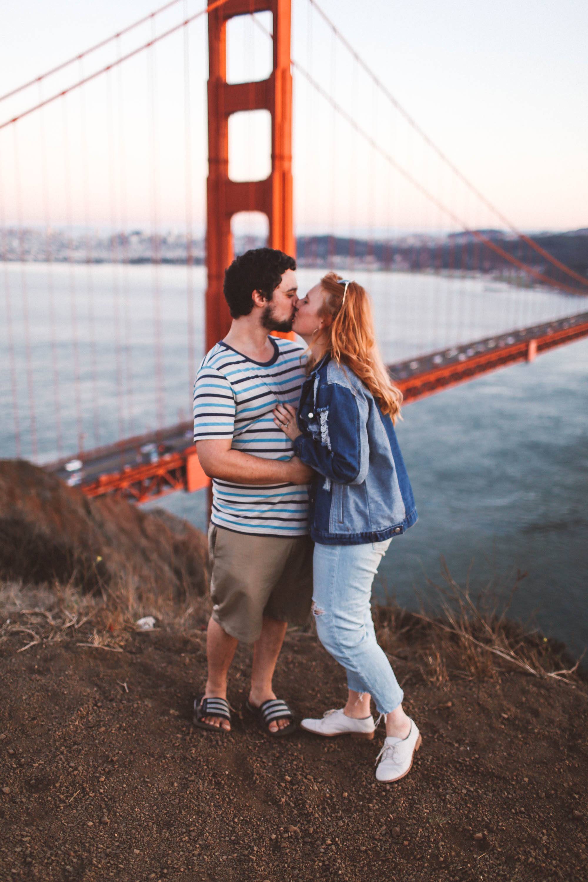 Couple Kissing Gate Bridge San Francisco