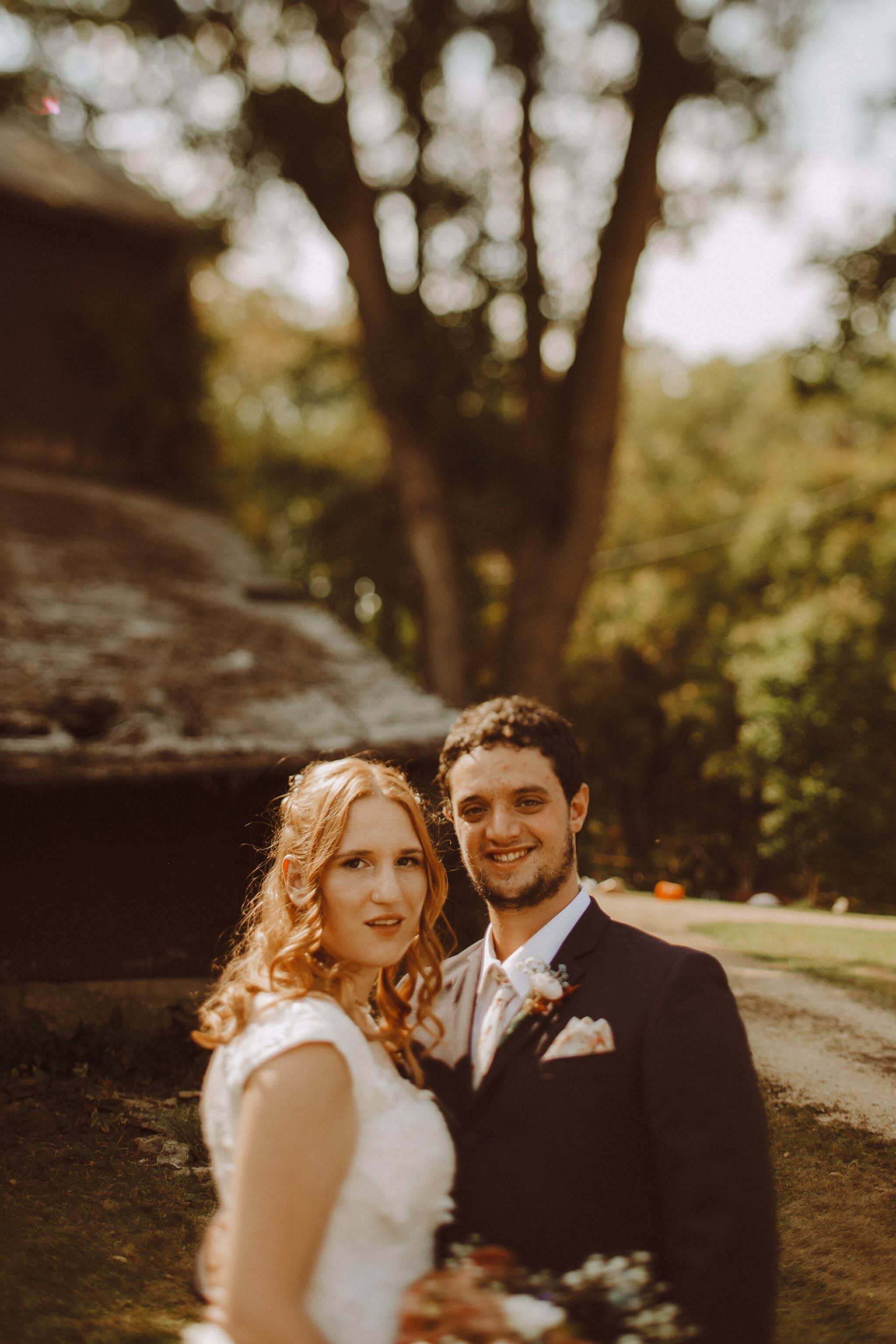 bride groom rustic wedding portrait