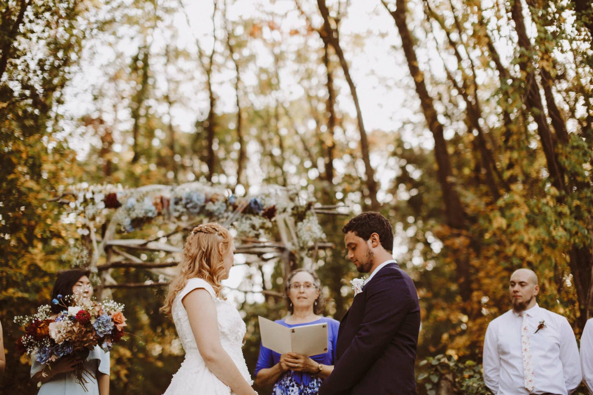 wedding woods golden hour boho