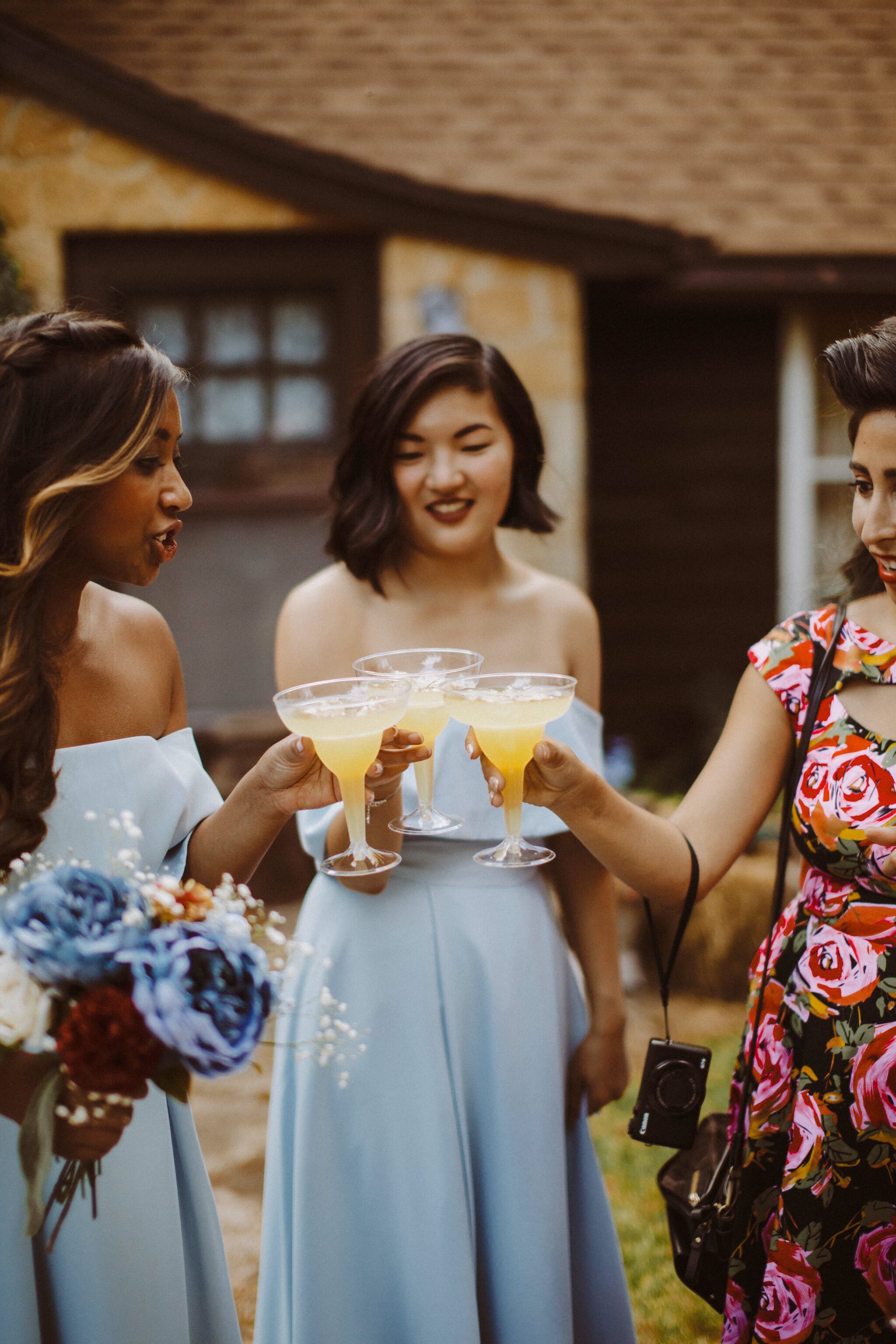 wedding cocktails bridesmaid dress blue