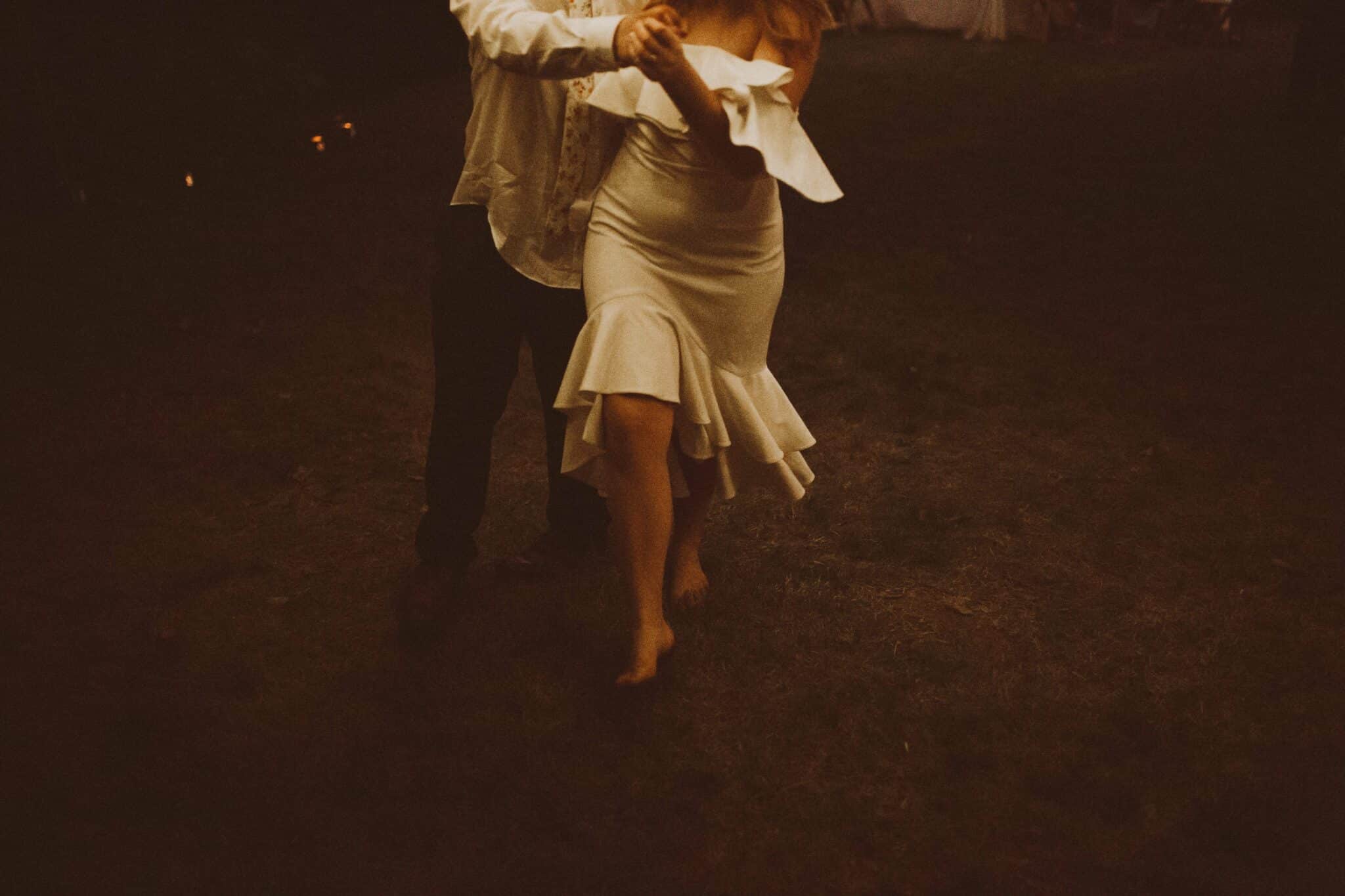 bride groom dancing barefoot