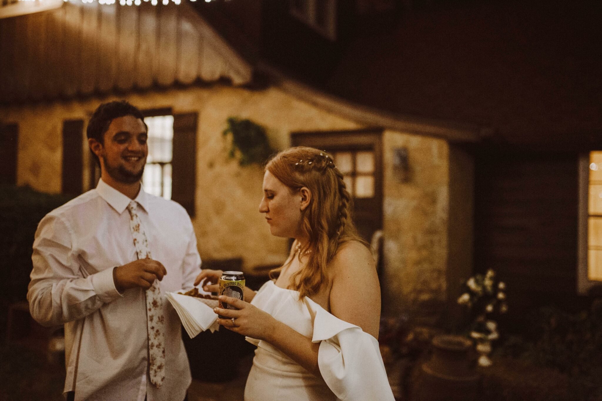 bride groom eating food truck