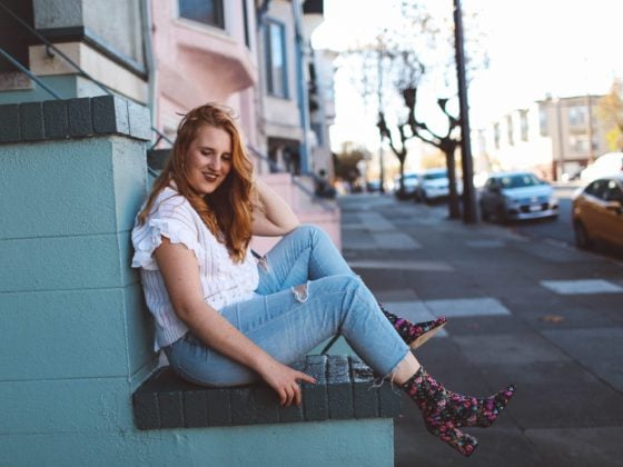 floral sock boots white sweater