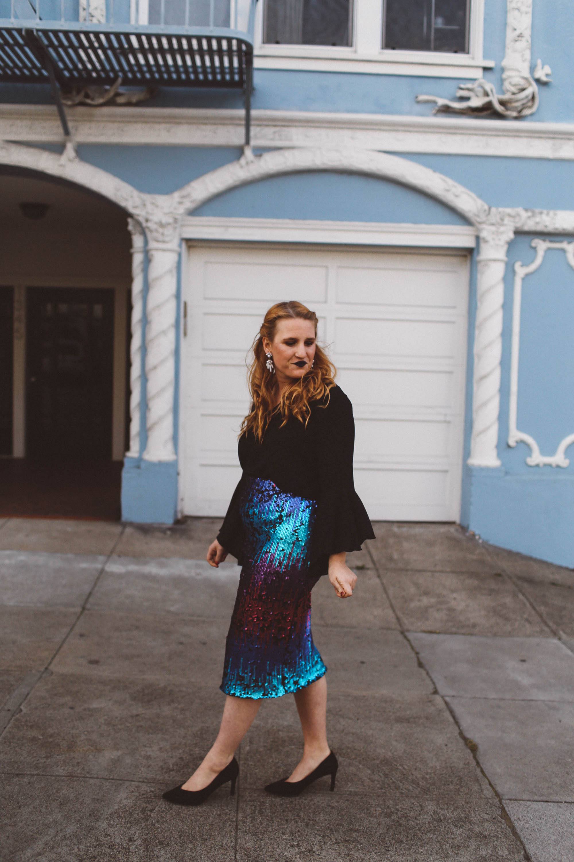 Navy sequin skirt outfit best sale