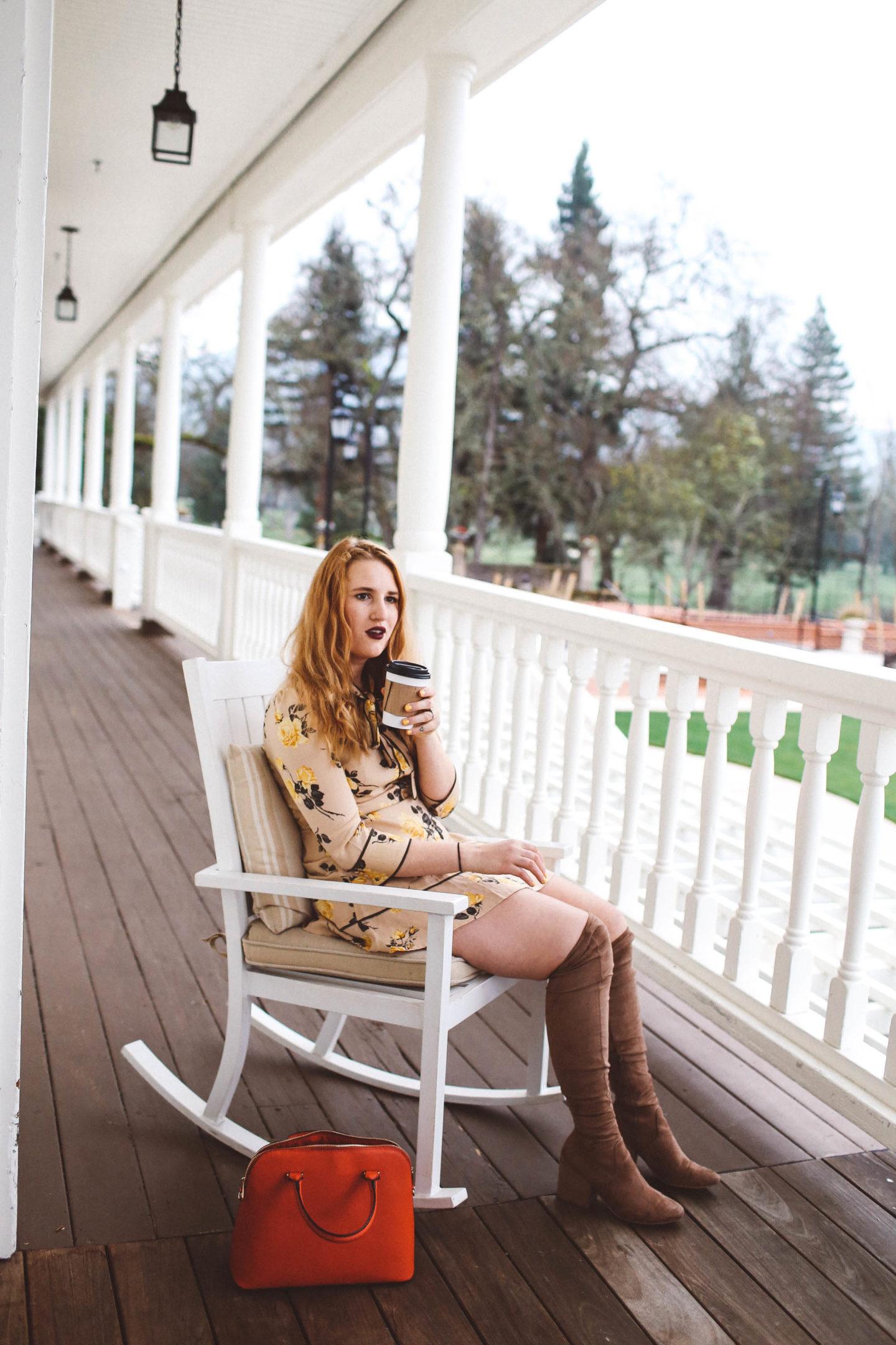 floral yellow dress Revolve napa valley