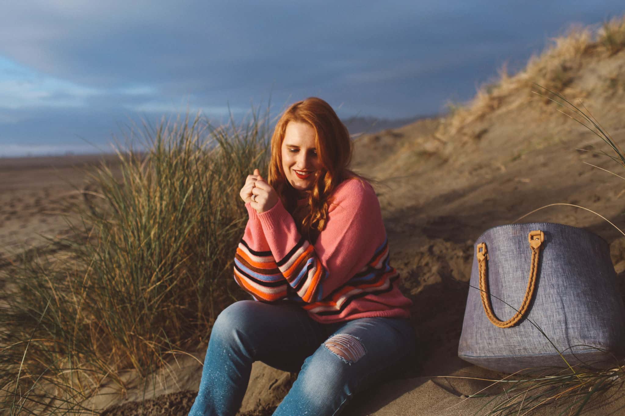 rainbow sweater womens, pink, stripe, beach