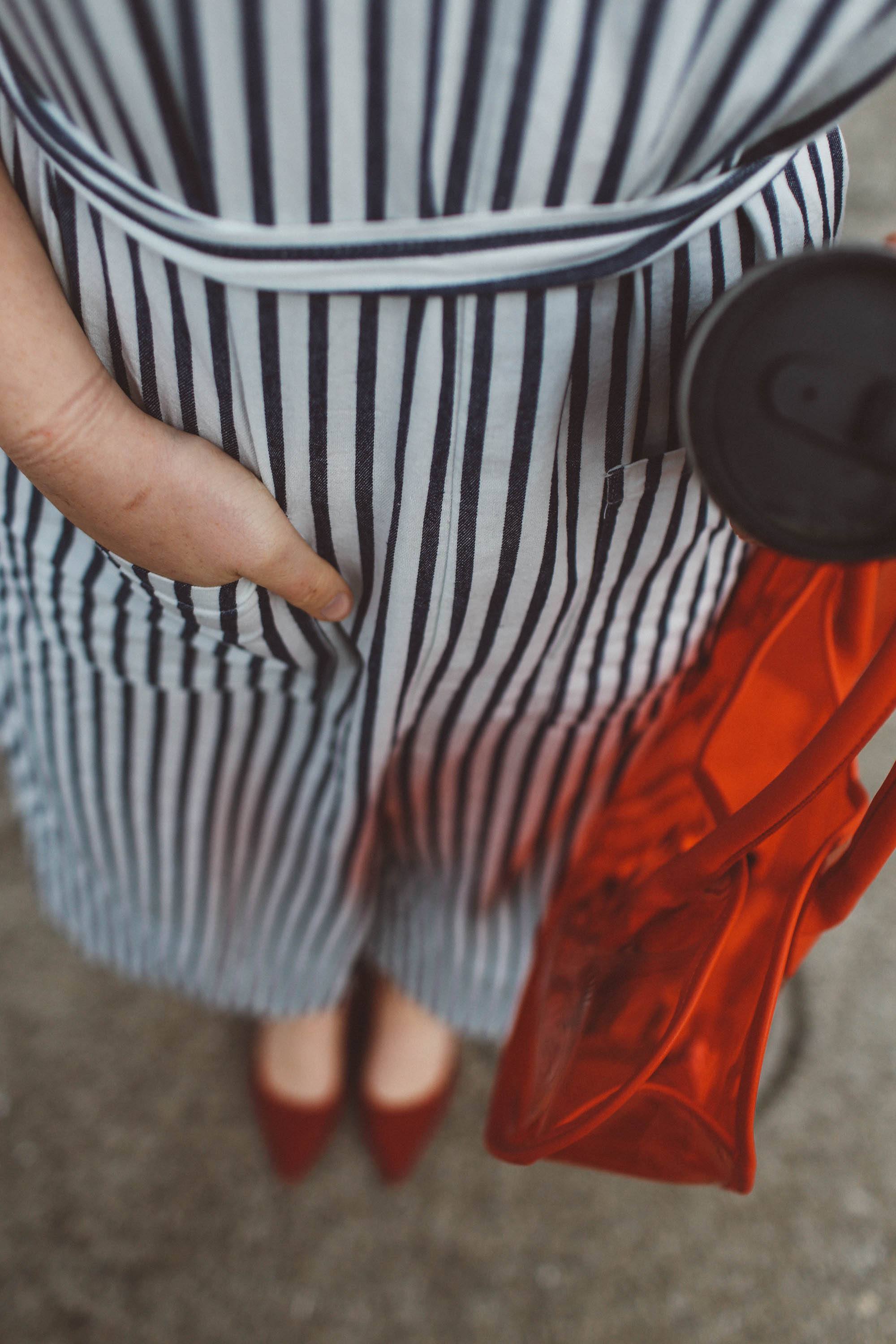 heart purse striped jumpsuit