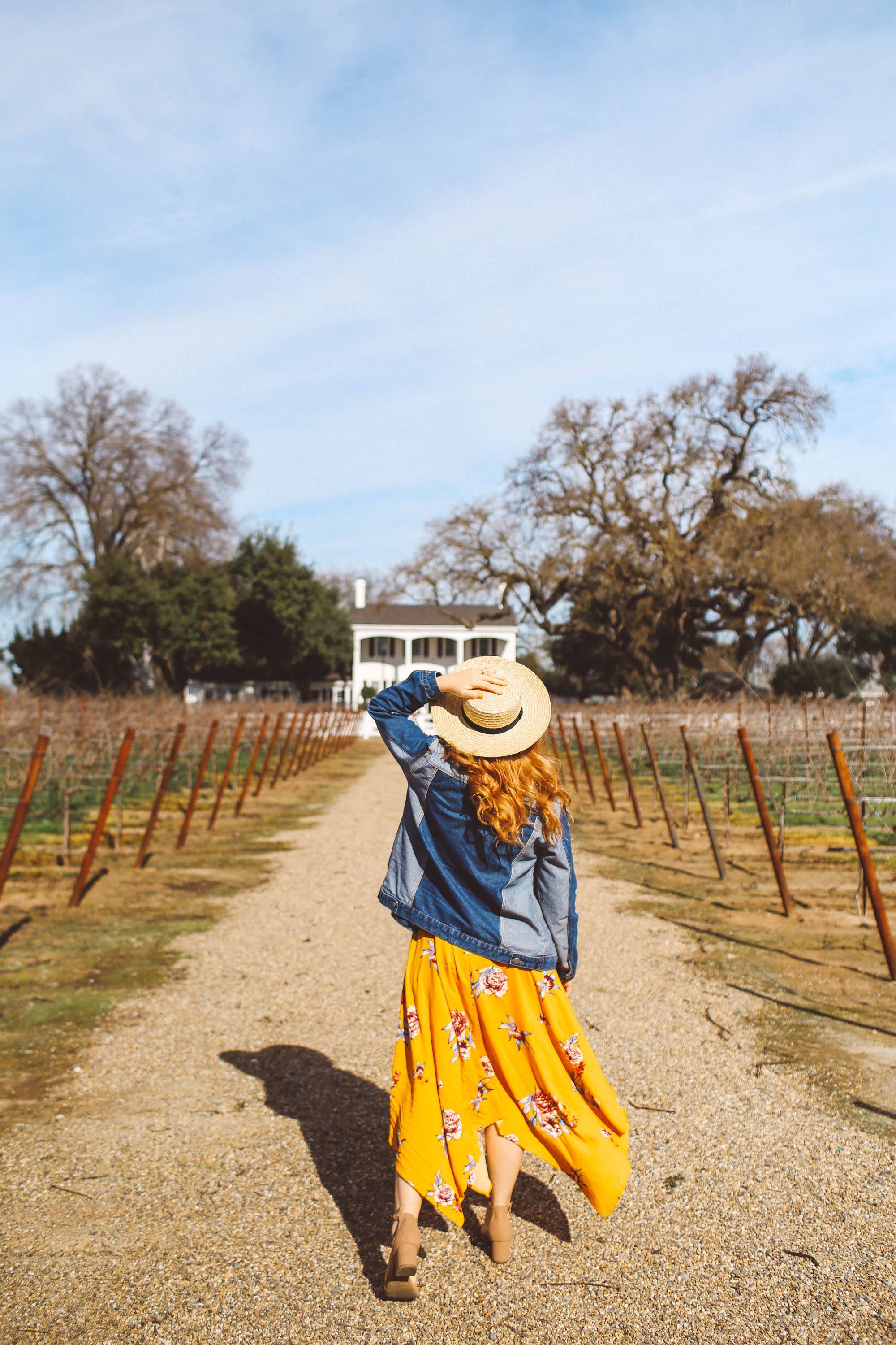 lodi california wine tasting yellow dress