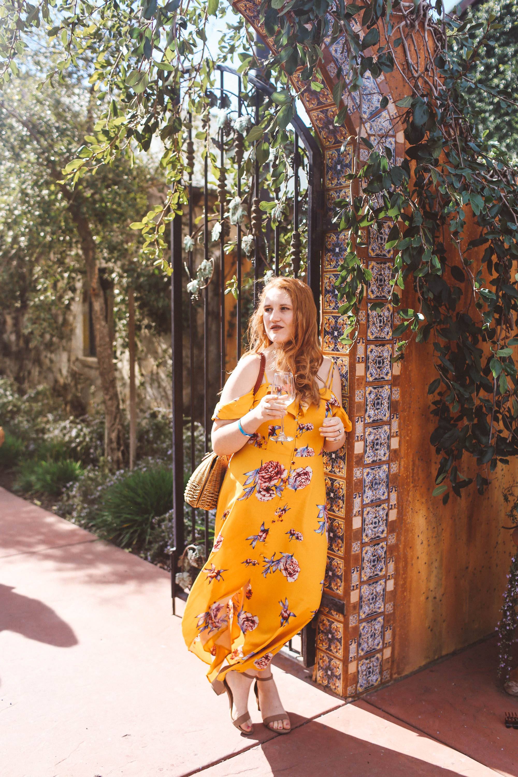 wine tasting yellow dress