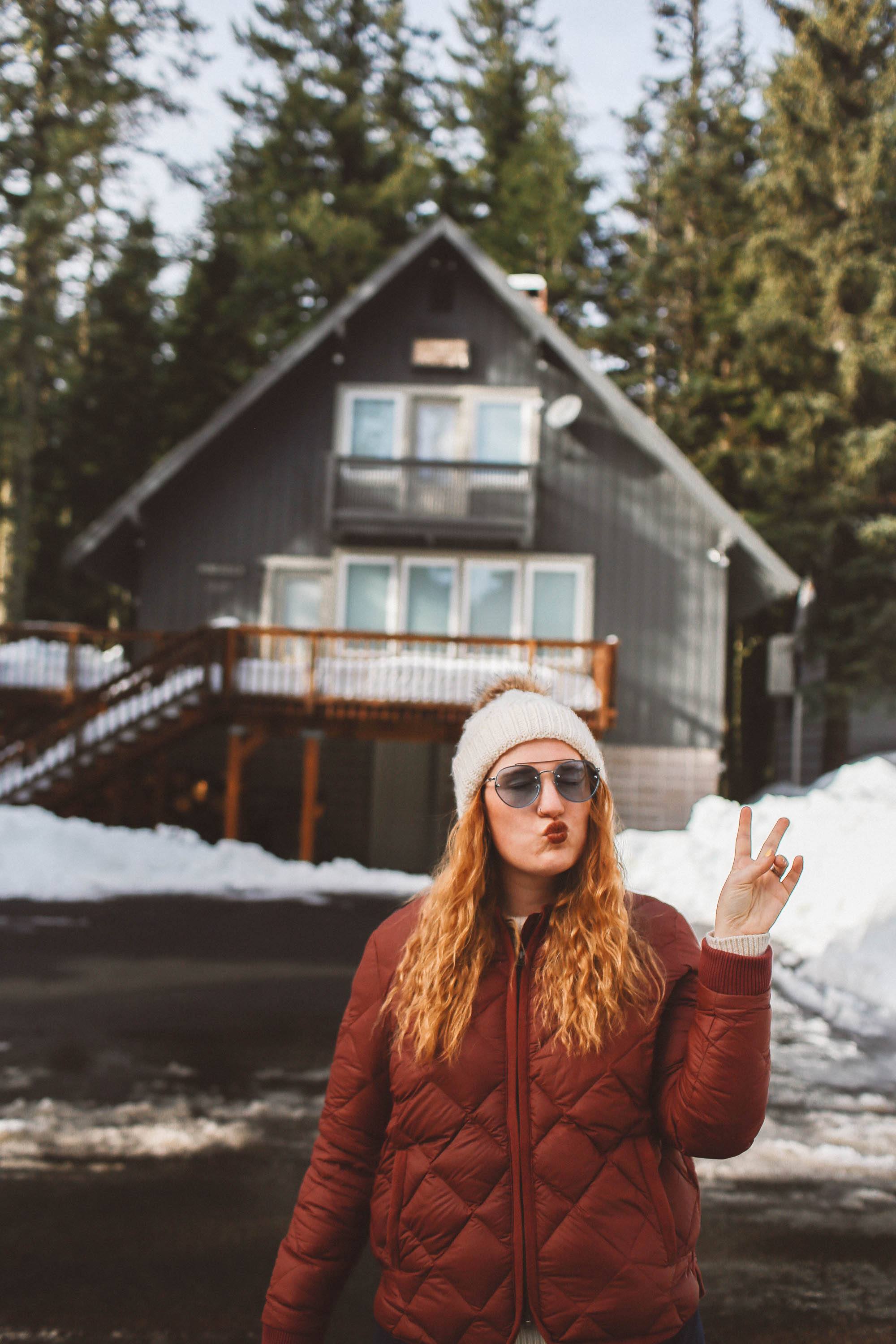 mount hood oregon red puff coat