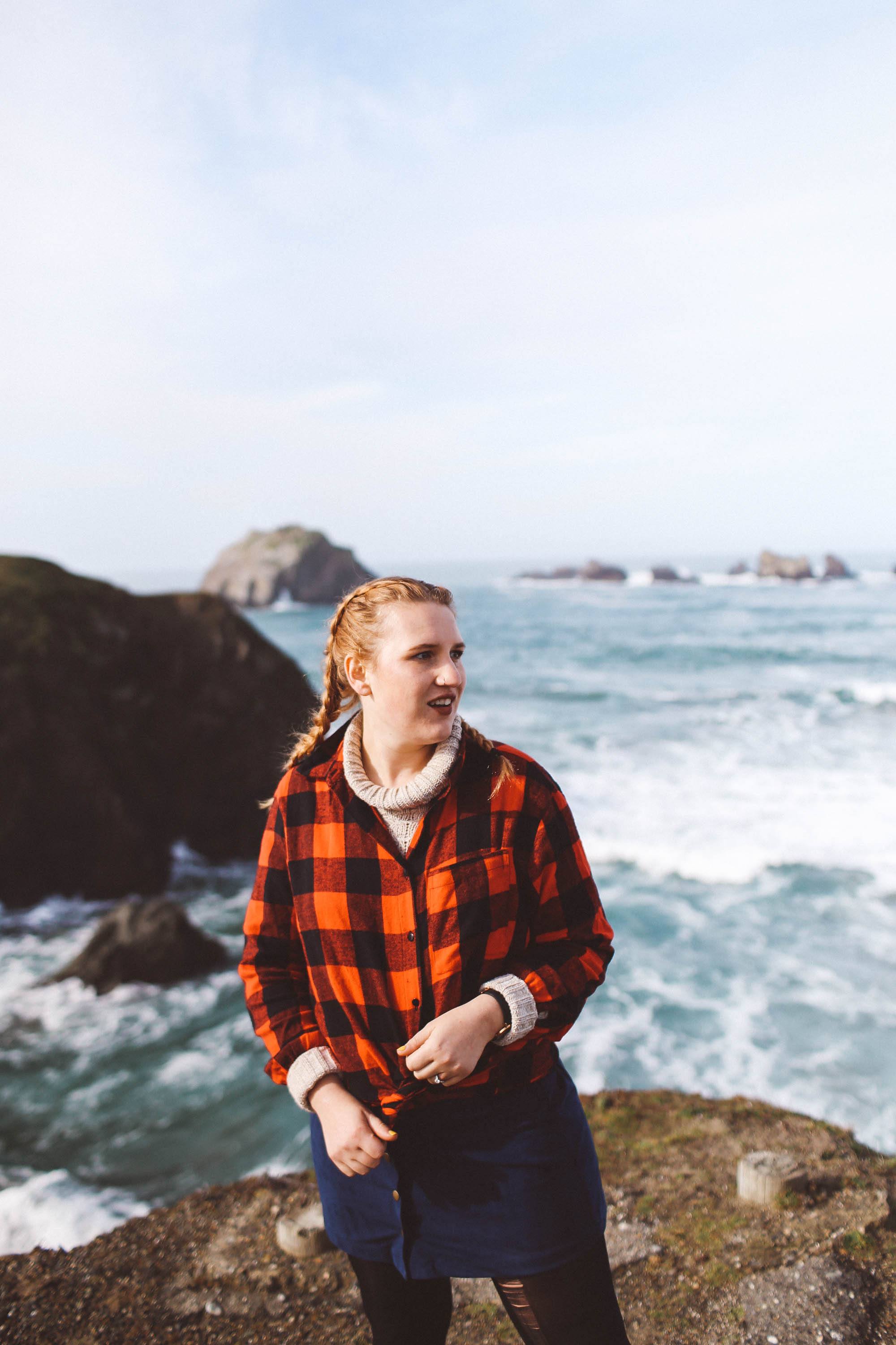 ocean plaid shirt woman