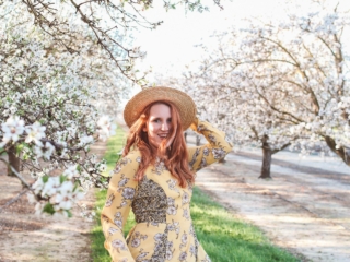 flowers almond blossoms california yellow dress