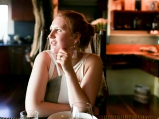 Woman eating dinner at Newport Ranch in Mendocino