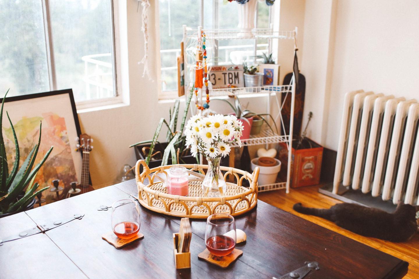 Target Opalhouse tray with a candle and flowers