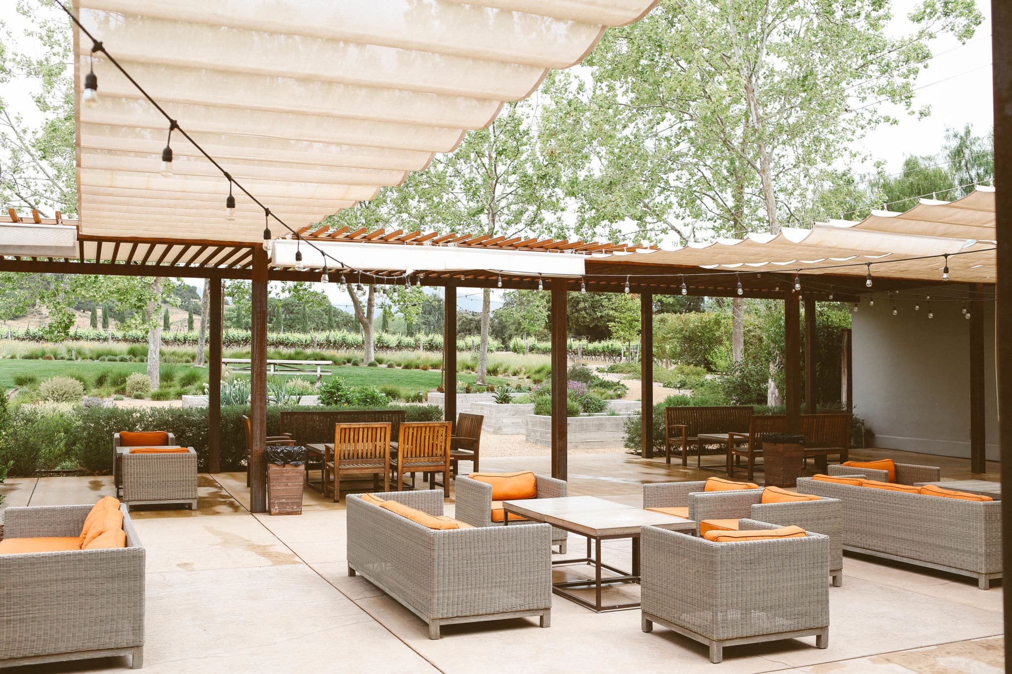 Outdoor seating area at Fess Parker winery