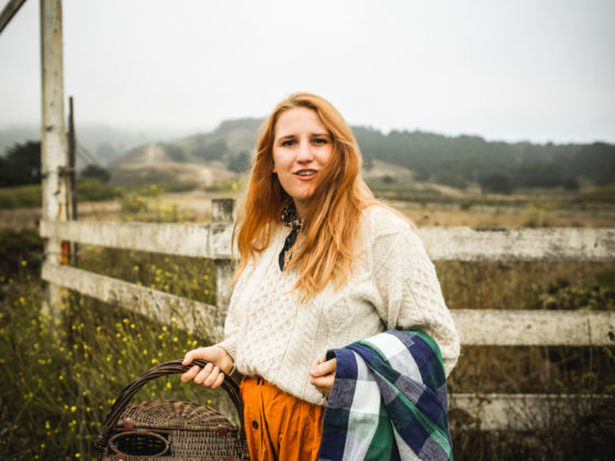 Woman holding a picnic basket